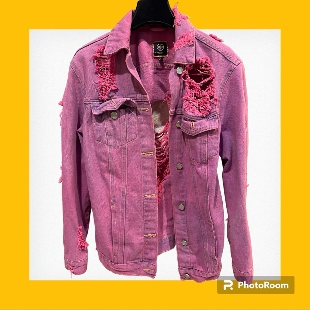Boom Boom Jeans Pink Denim Jacket Distressed Ripped Small